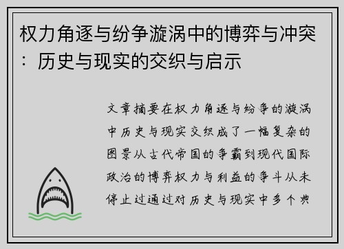 权力角逐与纷争漩涡中的博弈与冲突：历史与现实的交织与启示
